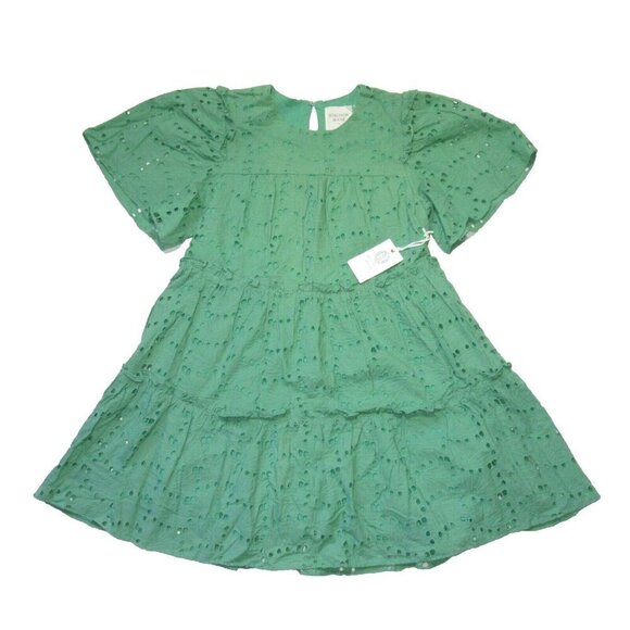 NWT Tuckernuck Hyacinth House Mollie in Green Eyelet Cotton Tiered Mini Dress S - Picture 1 of 3
